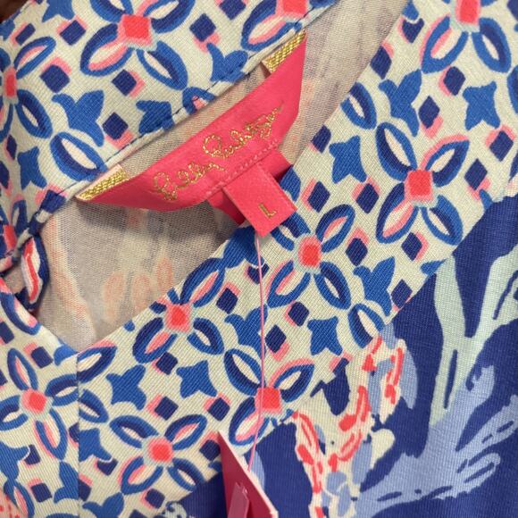 Lilly Pulitzer Dress Womens Large Blue Madsen Midi Swim On Over Coral Print NWT - Picture 9 of 14